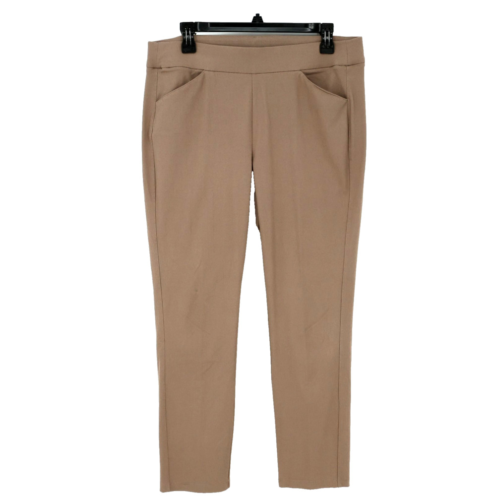 Chicos Travelers Pants 1.5 Petites 10P PM Brown Straight Leg Pull On Pockets